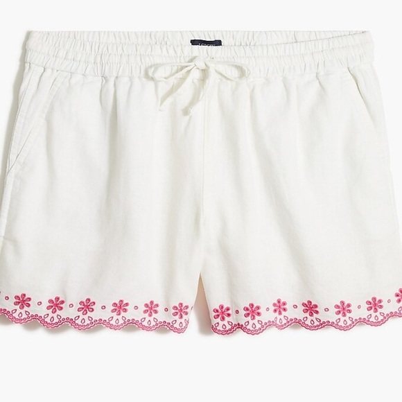 J. Crew Pants - NWT J.Crew Pink Embroidered Linen Shorts Size Medium